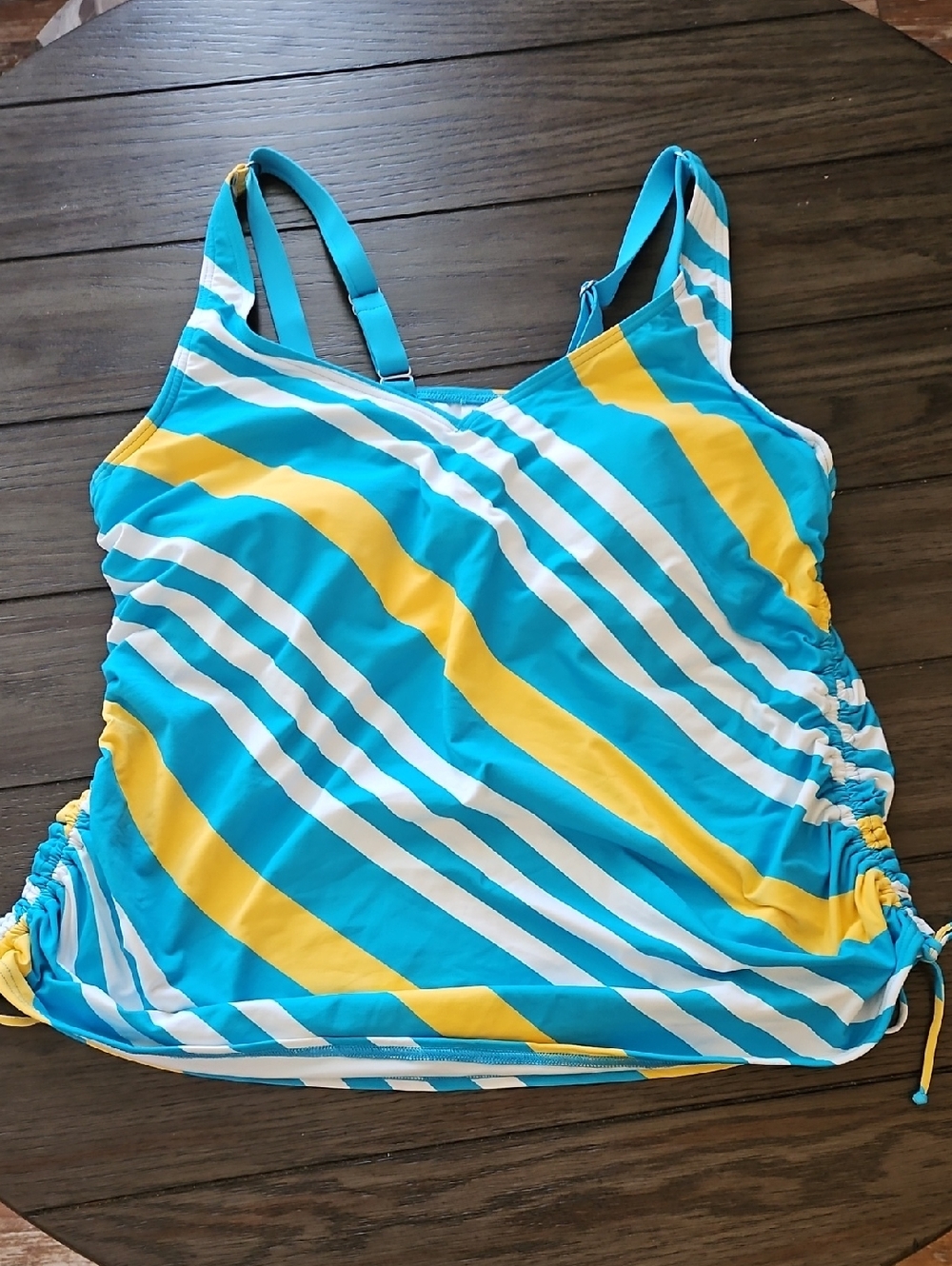 Lands' End Turquoise, Yellow & White Striped Tankini Top